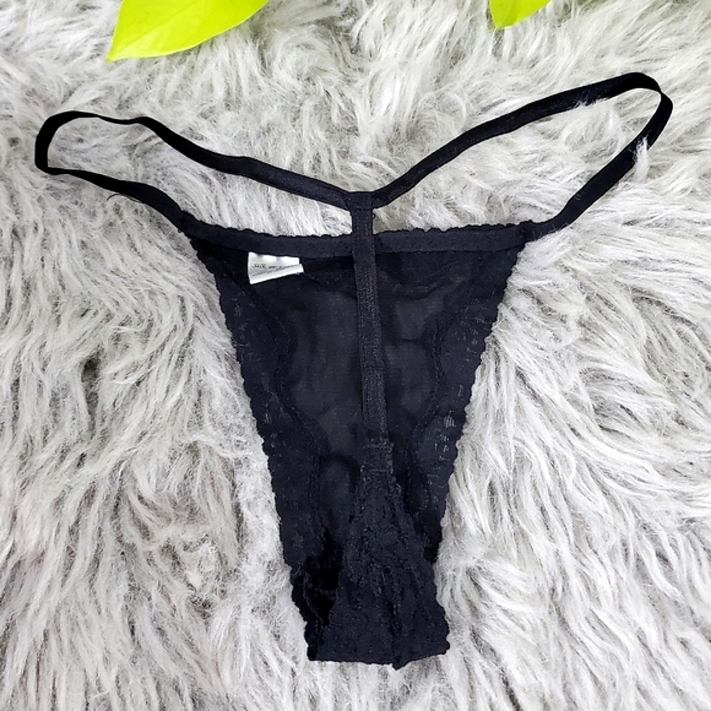 SILK and SATIN Black Lace Low Rise Thong Panty - Picture 2 of 5